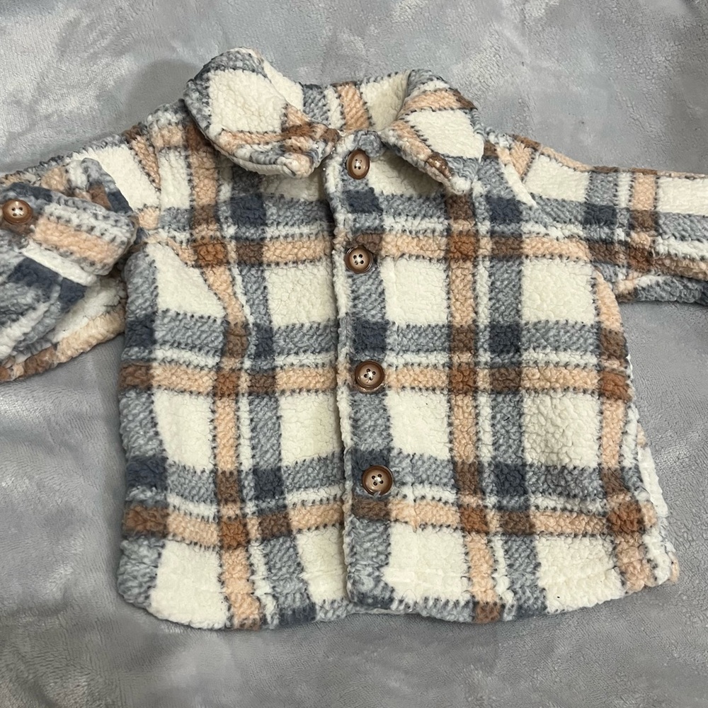 Carter's Cozy Plaid Button-Down Sherpa Shirt - Cream, Gray, Brown